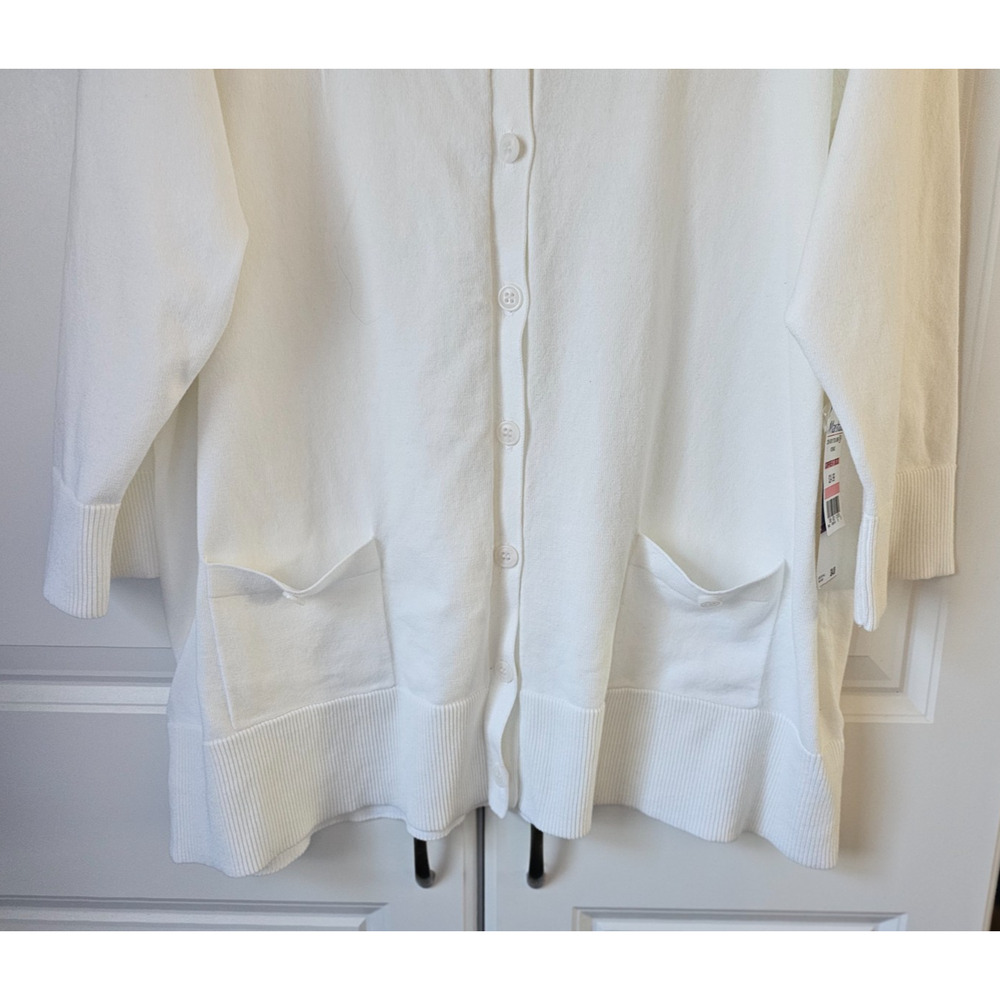 NWT Jones New York White Cardigan Cotton/Nylon 2 Pocket Cardigan Sweater $84 2XL - Picture 4 of 8